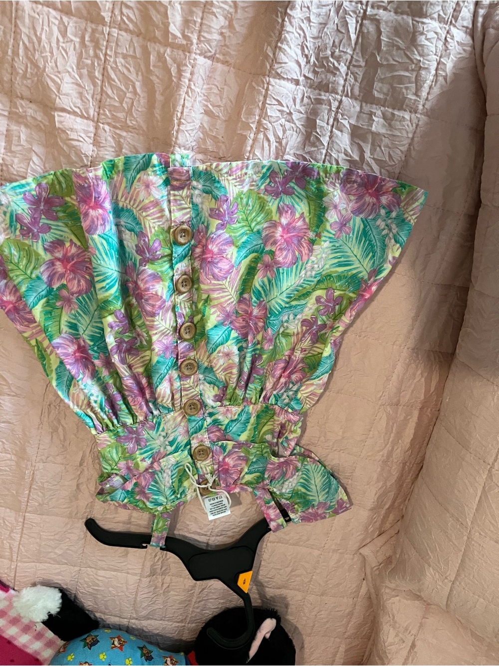 Girls' Tropical Floral Button-Front Sundress – Pink & Green